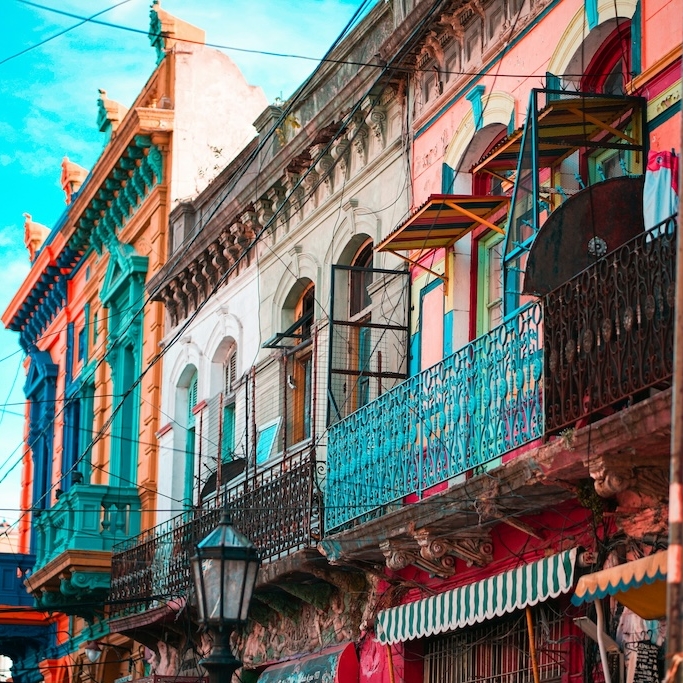 Colorful building facades in Buenos Aires, Argentina